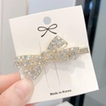 Elegant gold bow hair clip with sparkling crystals and rhinestones in Korean style - Gold Crystal Bowknot (ak4000)