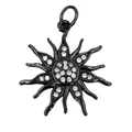 Macro shot of sun-shaped pendant with black plating and micro-pave white zircon details - W5799-Black+White Zirconia