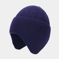 Close-up of dark blue ribbed knit hat showing warm earflaps and thick winter texture - M(56-58cm) / Navy Blue