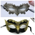 Venetian masquerade half face mask with gold lace embroidery and black glitter patterns - Gold + Glitter Gold