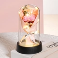 Pink carnation bouquet in glass dome with warm LED lights and Just for you ribbon - Pink Carnation Light + Gift Bag + Teacher's Day Card