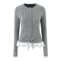 Cardigan grigio a trecce da donna con bordo in pizzo, scollo rotondo e bottoni - S / Grigio