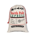Christmas canvas drawstring bag with North Pole Express print and red rope closure - 49*68CM, HK-20 (Nice List Check)
