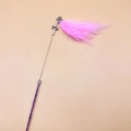 Pink feather cat wand with white pearls, metal bells, and purple glitter handle - Pink Fairy Feather