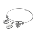 Adjustable stainless steel bangle featuring heart, silhouette, and floral charms - Steel Color May (KB158046-Z)