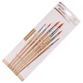 6-piece professional art brush set with wooden handles and orange nylon bristles - 6Pcs Round Peak HB185B / Natural Wood Color