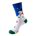 Blue Christmas crew sock featuring festive snowman, trees and bells pattern - One Size / 303-Blue White Green Snowman