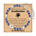 Blue natural stone beaded graduation bracelet with compass charm on gift card - Compass Pendant (Graduation Card) / With Card / Lapis Lazuli