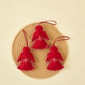 Three red felt Christmas angel ornaments with white snowflake stitching on jute mat - Red Angel (3 Pcs/Pack)