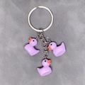Purple resin duck keychain with orange beaks on a silver metal ring and chain - 3-Piece Set / Purple