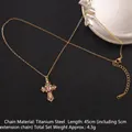 Titanium steel gold cross necklace with colorful cubic zirconia stones, 45cm chain length - Cross No.37 Gold (A1215)