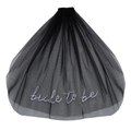 Black mesh bridal veil with silver embroidered Bride to Be text for bachelorette parties - Black Veil White Embroidery