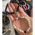Matching magnetic couples bracelets set with 8mm matte black and multicolor stone beads - Amazonite with Matte Round Beads (新款 亚马逊/磨砂圆)