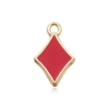 Red enamel rhombus earring pendant with gold plated metal frame for DIY jewelry - Red Block