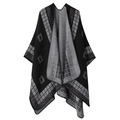 Double-sided reversible cashmere-like shawl with black and grey geometric patterns - Meander Pattern Black Grey