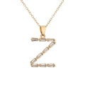 Close-up of letter Z pendant in 18K gold plated copper with clear rectangle zircon stones - Letter Z