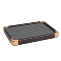 Walnut wood ring display tray with ten grey velvet slots and gold corner protectors - Ring Slots / Gray