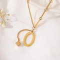 Chic gold-finished titanium steel necklace with oval O pendant and square charms - Gold Initial O (8847)