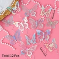 Set of 12 laser iridescent hollow butterfly cake toppers for Queen Day decorations - PVC Butterfly AA Style (12 Pcs) / AB Color