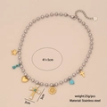 Collana bicolore in acciaio inossidabile con ciondoli turchese, croce, stella e cuore - Girasole con Croce Turchese (4# Croce Turchese)