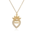 Goldene Herzkette mit MOM-Schriftzug und Kronen-Detail mit Zirkonia-Kristallen verziert - Gold / Herz Krone MOM