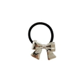 Black elastic ponytail holder with a polished silver metal bow ornament decoration - Butterfly 4cm / Silver