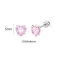 Puce d'oreille cœur rose en argent avec zircon 5mm et dimensions détaillées - Cœur Rose / 4mm