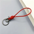 Handmade red leather keychain with gunmetal horseshoe buckle and swivel clasp ring - Red Leather Silver Horseshoe Buckle