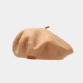 Classic camel wool beret with Love Style 1988 leather patch and top stem detail - Khaki