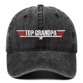 Cappellino da baseball lavato antracite con ricamo Top Grandpa bianco e logo alato - Nero