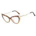 Cat eye glasses frames in leopard print finish with golden wavy metal temples style C6 - Light Amber Tortoise