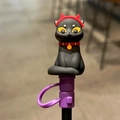 Lilane 10mm Silikon-Strohhalmabdeckung mit schwarzer Halloween-Katze und Teufelshörnern - Schwarze Katze
