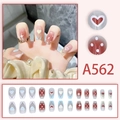 Set de uñas postizas largas trapezoidales con degradado azul y granate y corazones - Estilo de Corazón Degradado (A562 胶水款)