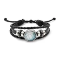 Handmade multilayer leather soccer bracelet with volleyball glass gem and silver beads - Blue & White Volleyball
