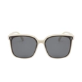Premium cream white square oversized sunglasses with dark lenses and metal rivets - Creamy White Gray Lens
