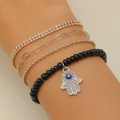 Set van 4 kralenarmbanden met gouden tennisketting en Fatima-hand bedeltje - Wit K+kc Goud 6525