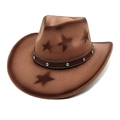 Brown western cowboy hat with star patterns and silver rivets on leather band - M (56-58cm) / Khaki