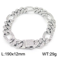 Zilveren hiphop-schakelarmband met volledige strass-inleg van 190 mm lang - Zilveren Stijl (190x12mm)(KB170707-MZOZ)