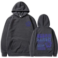 Charcoal grey hoodie with purple floral logo and California surf print on back - S / Dark Gray (Purple Print)