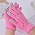 Pink knit touchscreen gloves with thick thermal lining and ribbed cuffs for women - One Size / Pink