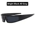 Y2K futuristic sports sunglasses in bright black frame with solid grey wrap lenses - Bright Black / Gray