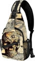 Sac bandoulière avec imprimé journal vintage et motifs de crânes et fleurs - Crâne Journal Vintage