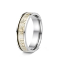 Two-tone silver and gold stainless steel ring featuring Gothic style Queen engraving - US 6 / Women's-Queen