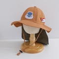 Detailed view of kids quick-dry sun hat with embroidered animal designs and neck flap - 50-52cm / Caramel color