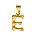 Bamboo style letter E pendant in 18K gold plated stainless steel on white background - Letter E
