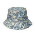 Détail de chapeau bob bleu avec imprimé floral jaune et rose pour femmes au soleil - 58cm / Motif Floral sur Fond Bleu (A)