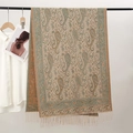 Elegant paisley patterned scarf in beige and teal tones hanging on a black hanger - Beige Cyan Orange (T491-05)