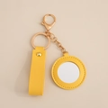 Chic yellow PU leather keyring with round mirror charm and golden metal hardware - Round Mirror / Yellow