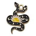 Golden snake pendant with black enamel, yellow sun, moon and stars motifs - Snake Around Sun