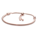 Adjustable snake chain bracelet in rose gold finish with sliding bolo clasp closure - Rose Gold